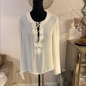 Ramy Brook Cream Lace-Up silk Blouse size medium